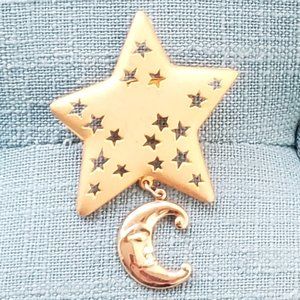 Vintage Star Moon Brooch
